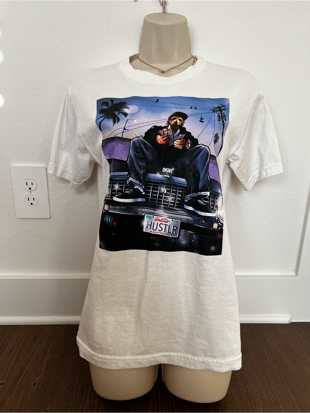 Zumiez White Graphic Short Sleeve Tee with Multicolor Hustler Car Art